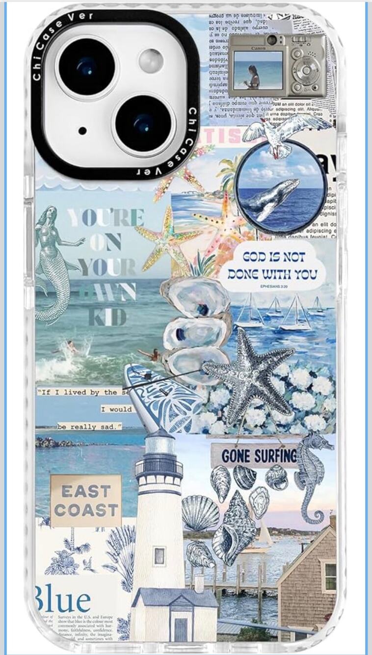 iPhone 15 Plus Case,Coastal Inspiration Collage with Mermaid,Military-Grade DP